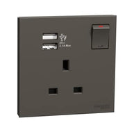 مقبس مفتاح AvatarOn C من Schneider Electric E8715USB، 1 عصابة، 13 أمبير 2.1 أمبير منفذين USB